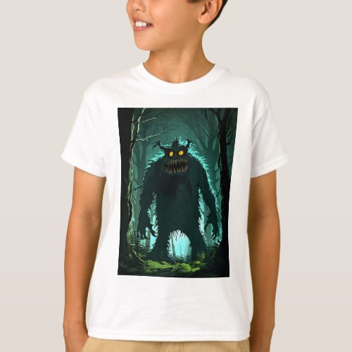 scary monster in a dark forest cartoon T_Shirt