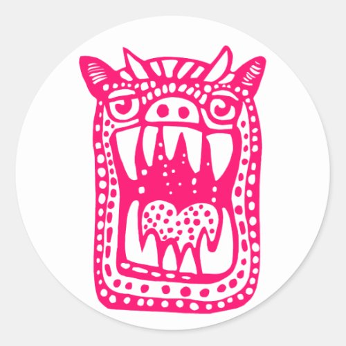 Scary Monster _ Neon Red Classic Round Sticker