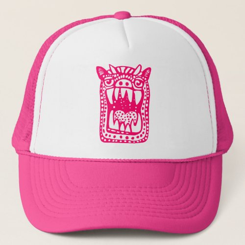 Scary Monster _ Neon Red Trucker Hat