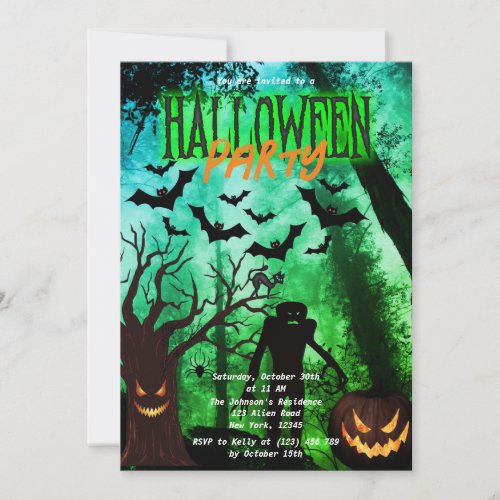 Scary Monsters in Forest Halloween Party Invite 