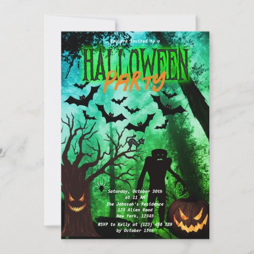 Scary Monsters in Forest Halloween Party Invite 