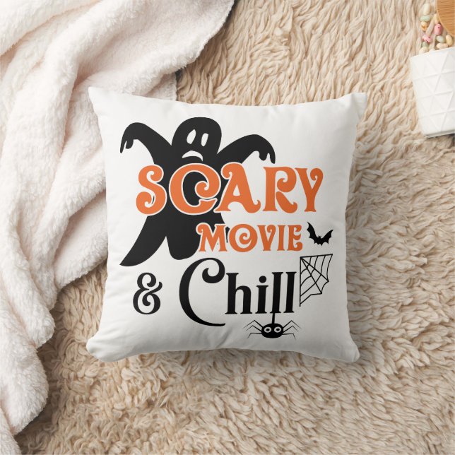 Scary movie and chill Halloween  Throw Pillow (Blanket)