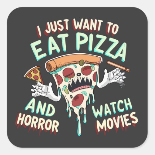 Scary Movie and PizzaCreepy Halloween Movie Night Square Sticker