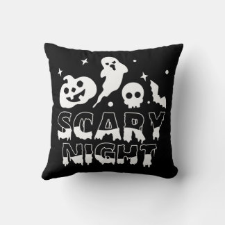 Scary Night Black and white Halloween Throw Pillow