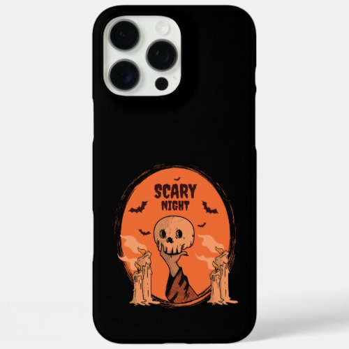 Scary Night Halloween Skull & Bat Design iPhone 16 Pro Max Case