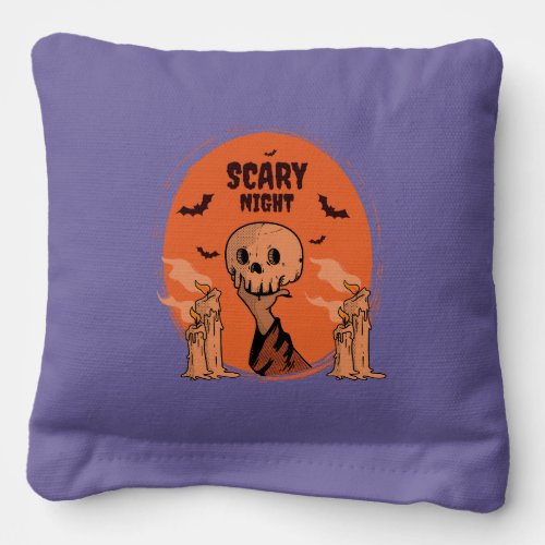 Scary Night Halloween Skull & Bat Design Cornhole Bags