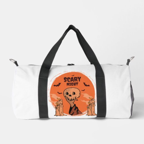 Scary Night Halloween Skull & Bat Design Duffle Bag