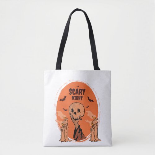Scary Night Halloween Skull & Bat Design Tote Bag