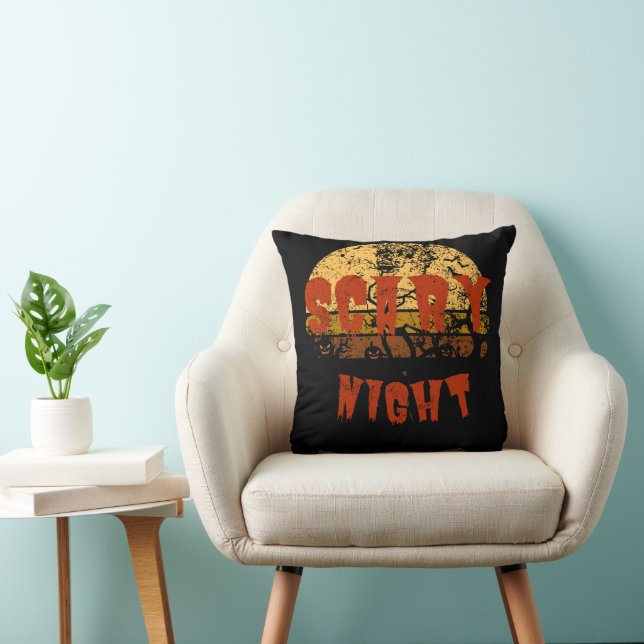 Scary Night Halloween Spooky season Pumpkin Throw Pillow (Chair)