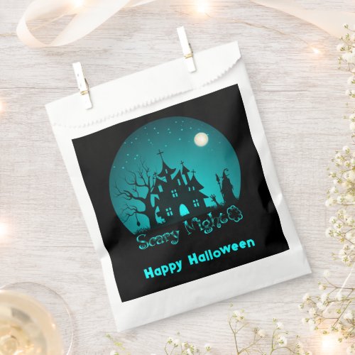 Scary Night Haunted House Green Happy Halloween Favor Bag