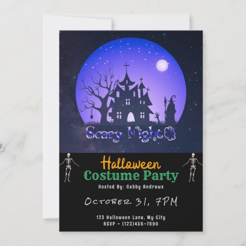 Scary Night Haunted House Stars Black Halloween Invitation