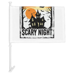 Scary Night Haunted House Vintage Halloween Shirt_ Car Flag