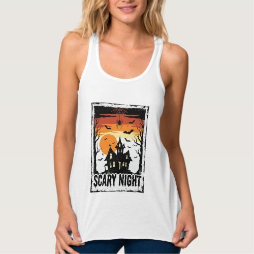 Scary Night Haunted House Vintage Halloween Shirt_ Tank Top