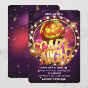 Scary Night Marquee Disco Pumpkin Halloween Party Invitation