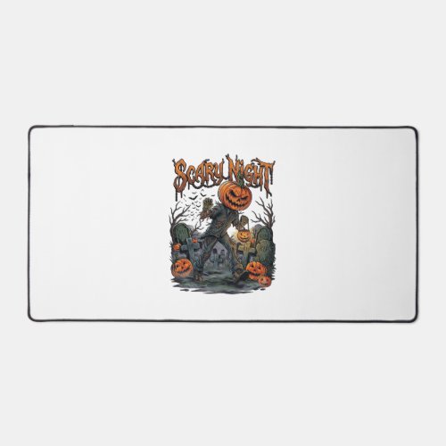 Scary Night Pumpkin Head Monster Lantern Graveyard Desk Mat