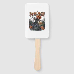 Scary Night Pumpkin Head Monster Lantern Graveyard Hand Fan