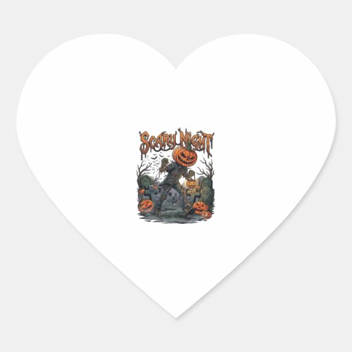 Scary Night Pumpkin Head Monster Lantern Graveyard Heart Sticker