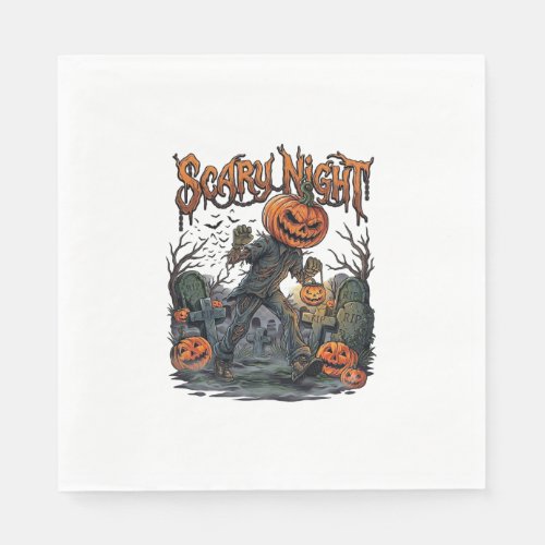 Scary Night Pumpkin Head Monster Lantern Graveyard Napkins