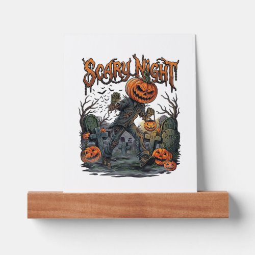 Scary Night Pumpkin Head Monster Lantern Graveyard Picture Ledge