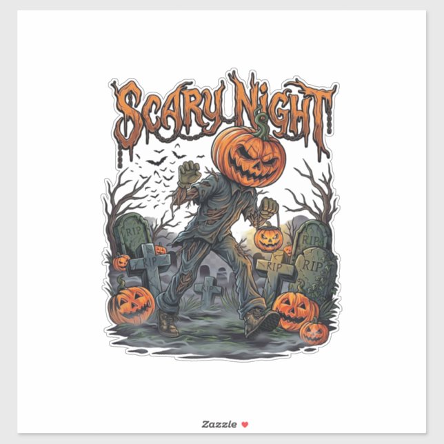 Scary Night Pumpkin Head Monster Lantern Graveyard Sticker (Sheet)