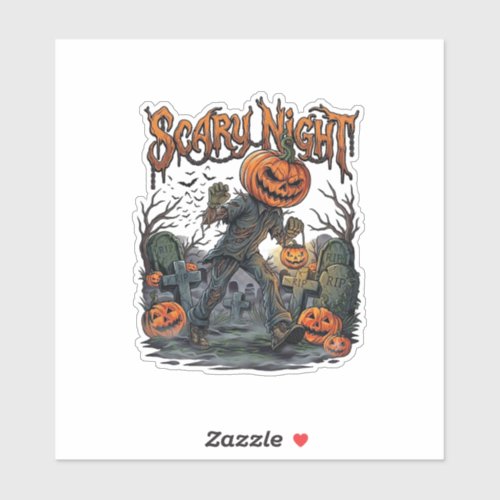 Scary Night Pumpkin Head Monster Lantern Graveyard Sticker