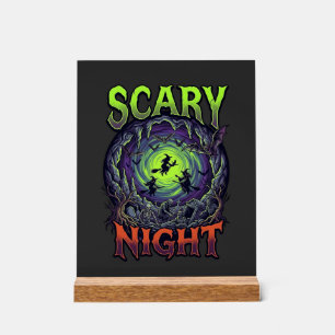 Scary Night Witches Bat Cave Neon Vortex Skeletons Acrylic Sign