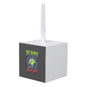 Scary Night Witches Bat Cave Neon Vortex Skeletons Cube Ornament