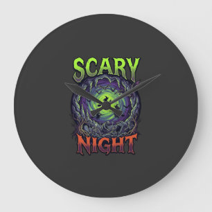 Scary Night Witches Bat Cave Neon Vortex Skeletons Large Clock