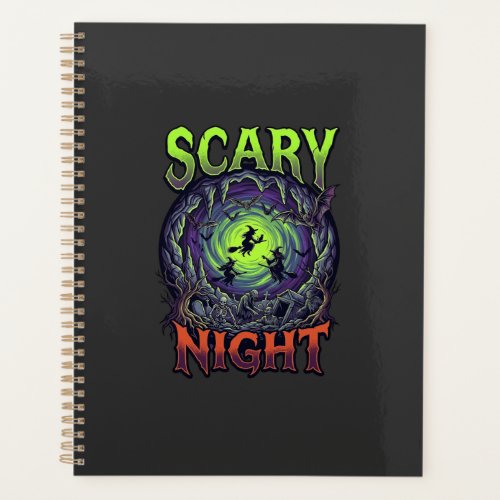 Scary Night Witches Bat Cave Neon Vortex Skeletons Planner