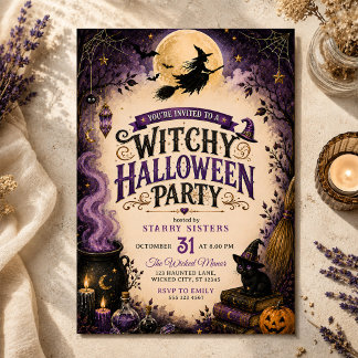 Scary Night Witchy Teen Halloween Party Invitation