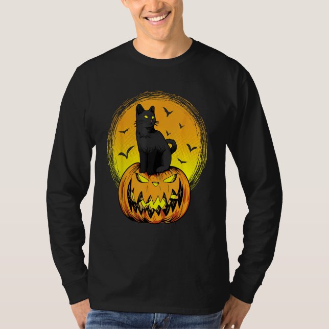 Scary Nightcat Black Cat With Yellow Eyes Pumpkin  T-Shirt (Front)