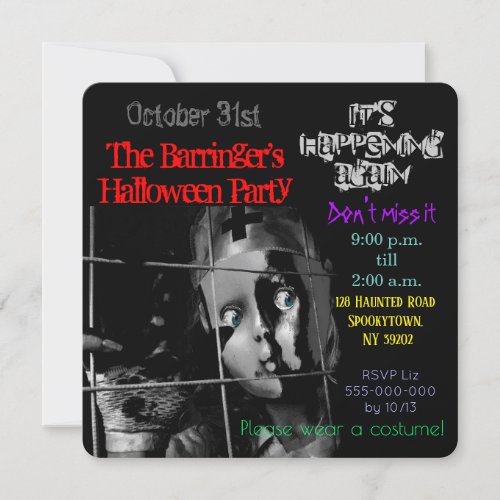 Scary Nurse Doll Mask Halloween Costume Party Invitation