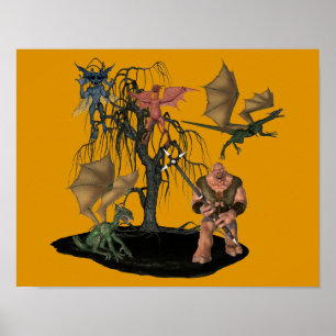 Scary Ogre Goblin Creatures Halloween Poster
