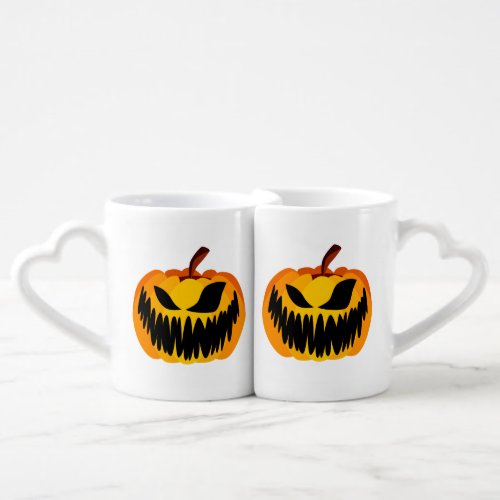 Scary Orange Halloween Pumpkin Coffee Mug Set