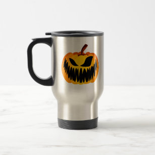 Scary Orange Halloween Pumpkin Travel Mug