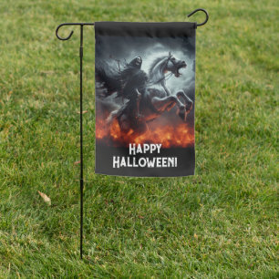 Scary Pale Horse and Death Halloween Garden Flag