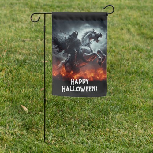 Scary Pale Horse and Death Halloween Garden Flag