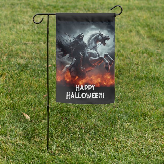 Scary Pale Horse and Death Halloween Garden Flag (In SItu)