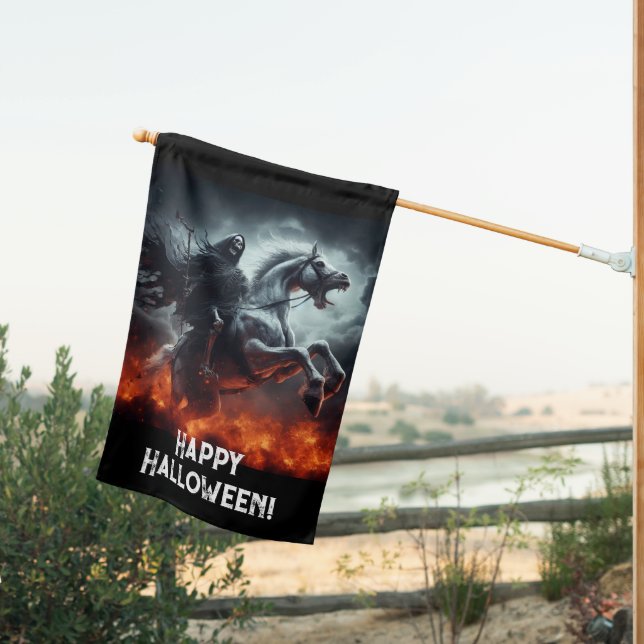 Scary Pale Horse and Death Halloween House Flag (Insitu (Back))