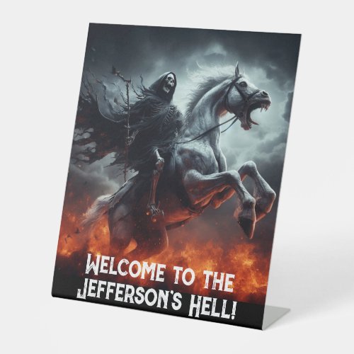 Scary Pale Horse and Death Halloween Pedestal Sign