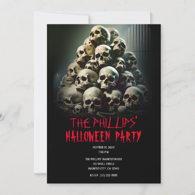 Scary Pile of Screaming Skulls Halloween Party Invitation (Front)