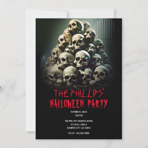 Scary Pile of Screaming Skulls Halloween Party Invitation