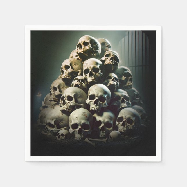 Scary Pile of Screaming Skulls Halloween Party Napkins (Front)