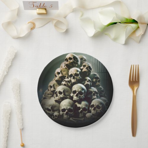 Scary Pile of Screaming Skulls Halloween Party Paper Plates