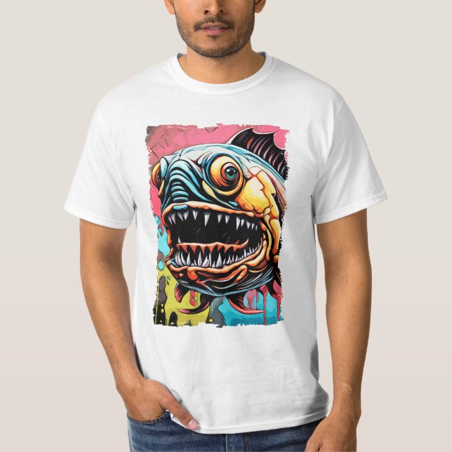 Scary Piranha Amazon River Monster fish Abstract T-Shirt (Front)
