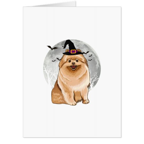Scary Pomeranian Dog Witch Hat Halloween Card