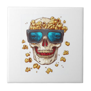 Scary Popcorn Skull � Funny Horror Movie Skeleton Ceramic Tile