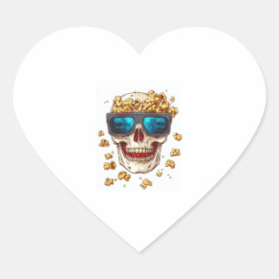 Scary Popcorn Skull � Funny Horror Movie Skeleton Heart Sticker