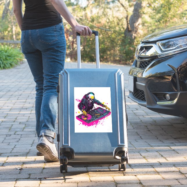 Scary Popcorn Skull – Funny Horror Movie Skeleton Sticker (Suitcase Insitu)