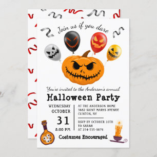 Scary Pumpkin Balloon Monster Halloween Party Invitation